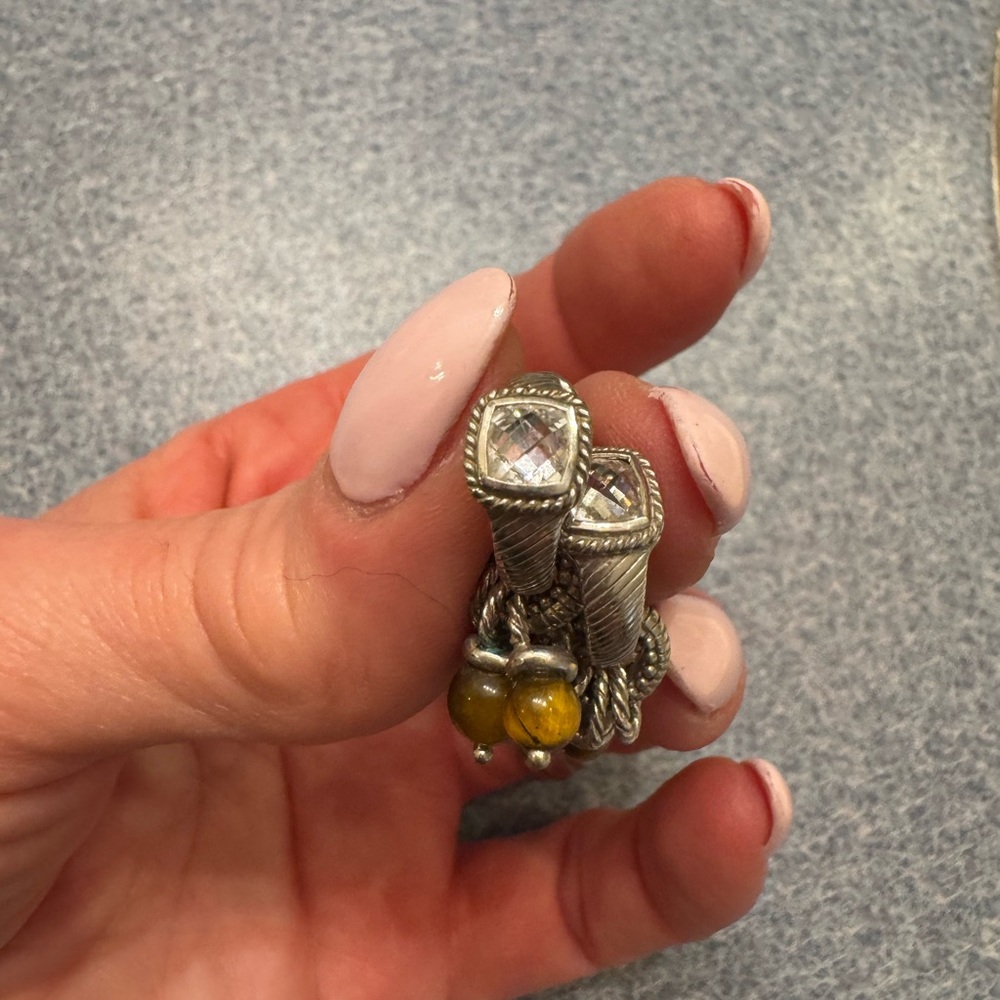Judith Ripka Silver Hoop Earrings with Yellow Bead Drops